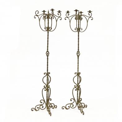 pair-of-antique-wrought-iron-floor-candelabra