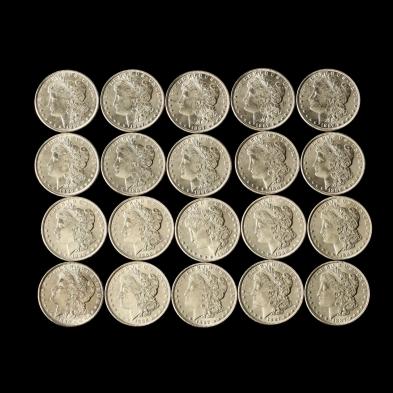 mixed-roll-of-twenty-uncirculated-morgan-silver-dollars