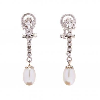 18kt-white-gold-diamond-and-pearl-drop-earrings