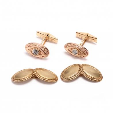 a-pair-of-14kt-rose-gold-and-diamond-cufflinks-and-a-pair-of-gold-cufflinks