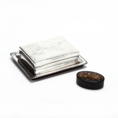 a-japanese-silver-cigarette-box-and-papier-mache-snuff-box