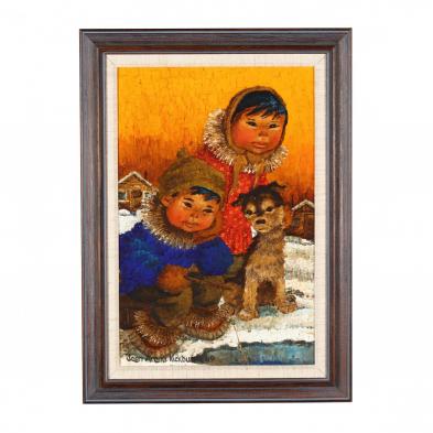 joan-arnend-kickbush-wi-ak-1926-2006-eskimo-children-with-dog
