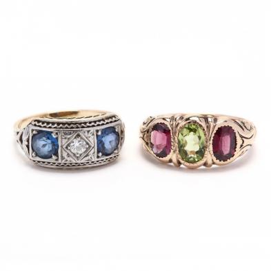 two-gold-and-gemstone-rings