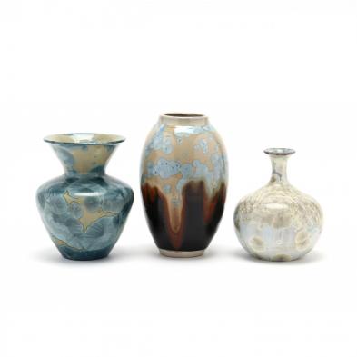 three-nc-pottery-crystalline-vases
