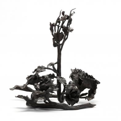 signed-wrought-iron-floral-sculpture