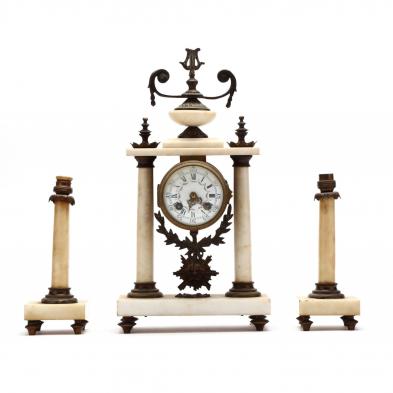 french-marble-portico-mantel-clock-garniture