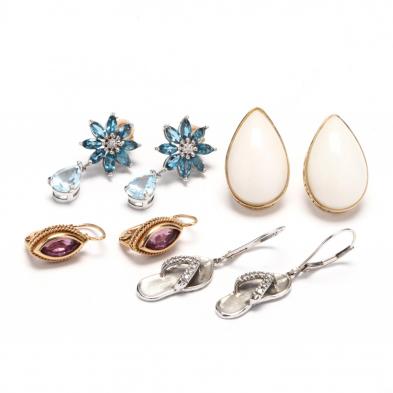 four-pairs-of-gold-and-gemstone-earrings