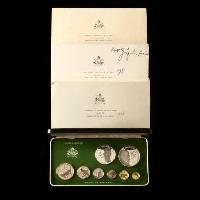 guyana-three-eight-coin-1970s-proof-sets-with-silver