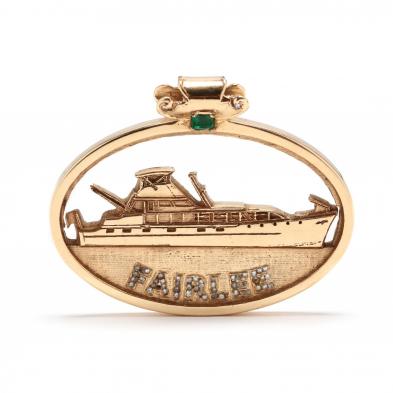14kt-gold-and-gem-set-pendant-of-the-fairlee-yacht-and-a-related-book