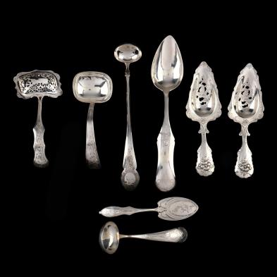 a-collection-of-eight-antique-dutch-2nd-standard-silver-servers