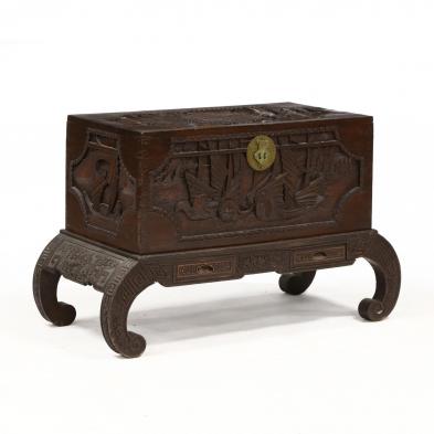 chinese-vintage-carved-camphor-chest-on-stand