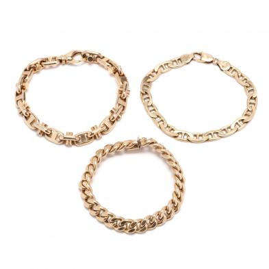 three-14kt-gold-link-bracelets