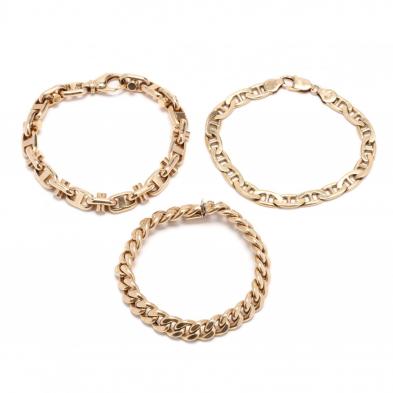three-14kt-gold-link-bracelets