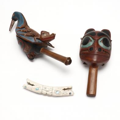 two-northwest-coast-native-rattles-and-a-soul-catcher