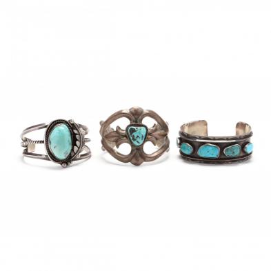 three-silver-and-turquoise-bracelets