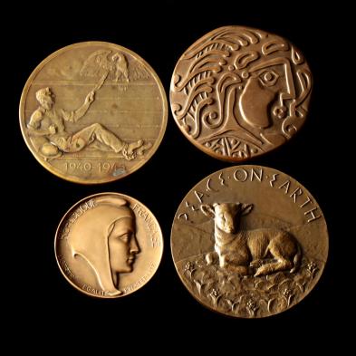 four-large-20th-century-bronze-medallions