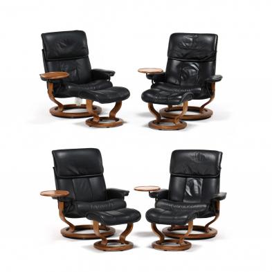 jens-e-ekornes-norway-1908-1976-set-of-four-stressless-lounge-chairs-with-ottomans