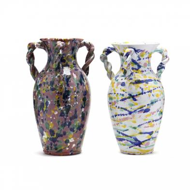 two-twist-handle-art-pottery-vases-kenneth-george