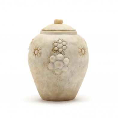 an-asian-lidded-carved-stone-jar-signed