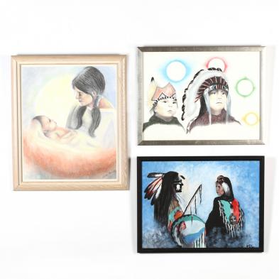 jackie-bird-american-indian-20th-century-three-original-paintings