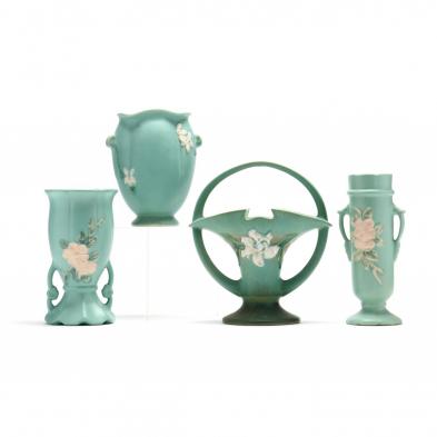 four-art-pottery-vases-weller-and-roseville