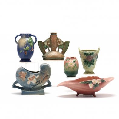 a-grouping-of-roseville-pottery