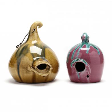 two-contemporary-art-pottery-bird-houses