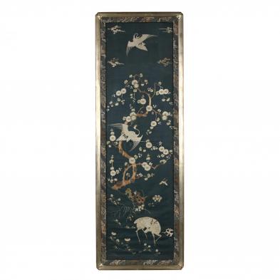 a-large-chinese-embroidered-silk-panel-with-cranes-and-deer