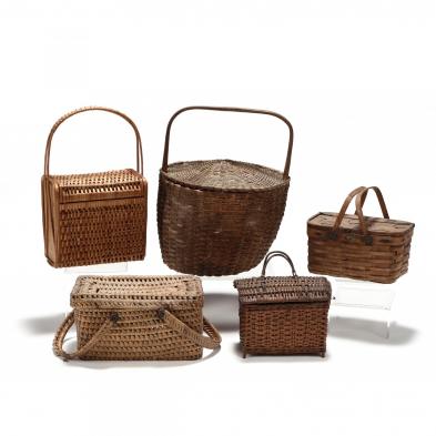 a-group-of-five-vintage-lidded-baskets