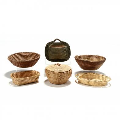 a-group-of-six-coiled-sweetgrass-baskets