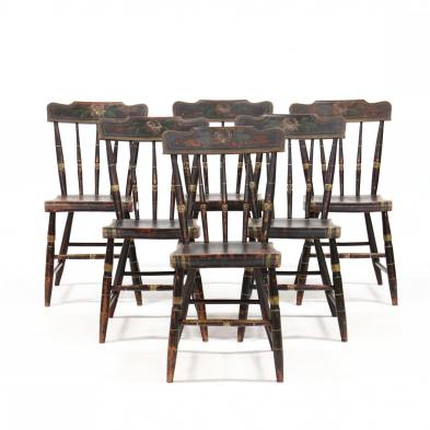 set-of-six-antique-american-painted-plank-seat-chairs