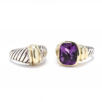 sterling-14kt-gold-and-amethyst-ring-and-a-sterling-and-14kt-gold-ring-david-yurman