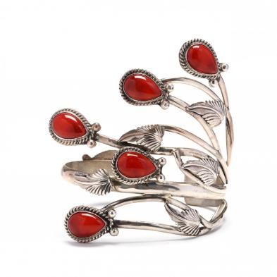 sterling-silver-and-spiny-oyster-cuff-bracelet-l-begay