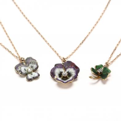 three-enamel-and-diamond-pendant-necklaces