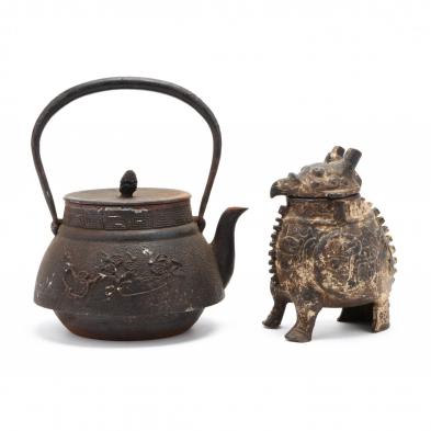 a-chinese-cast-iron-teapot-and-archaic-style-animal-censer