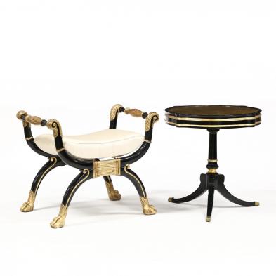 neoclassical-style-curule-bench-and-side-table