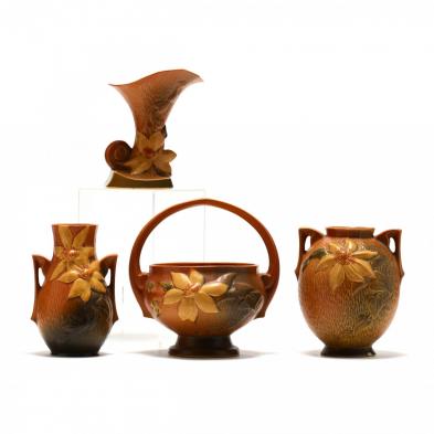 four-roseville-art-pottery-vases