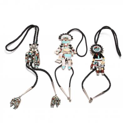 three-silver-and-inlaid-gemstone-bolos-zuni