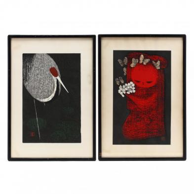 two-japanese-woodblock-prints-by-kaoru-kawano-1916-1965
