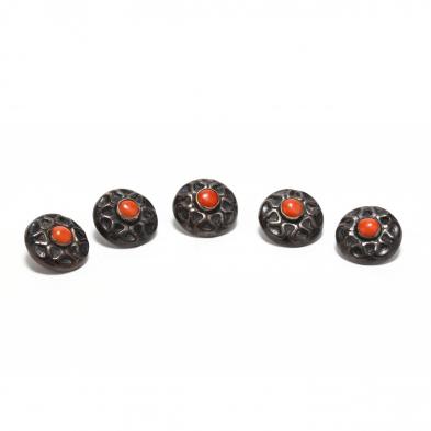 a-set-of-five-georg-jensen-silver-and-coral-buttons