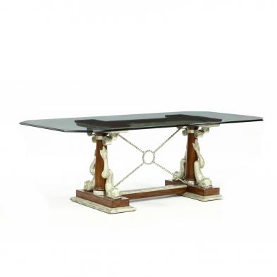 maitland-smith-regency-style-glass-and-mahogany-dining-table