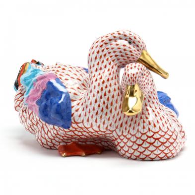 a-large-herend-figurine-of-two-snuggling-ducks