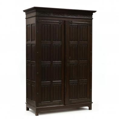 gothic-style-carved-oak-linen-press