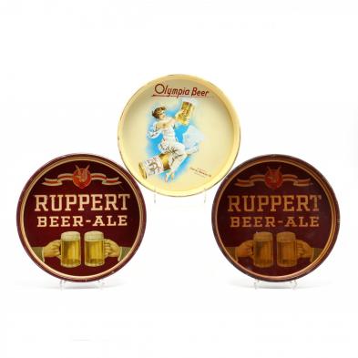three-vintage-tin-litho-round-beer-trays