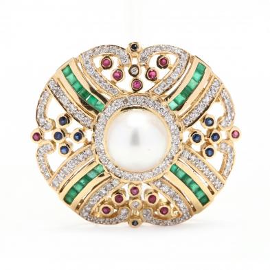 18kt-gold-pearl-diamond-and-gemstone-brooch-pendant