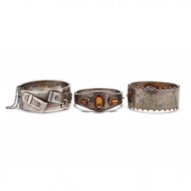 three-antique-silver-bangle-bracelets