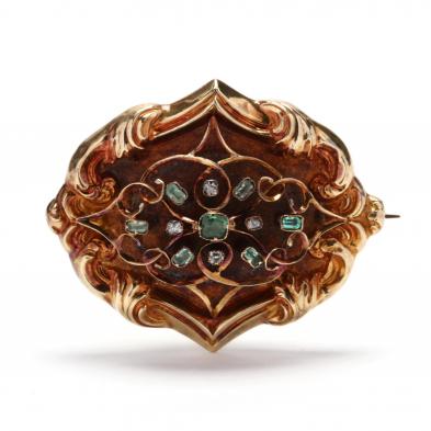 antique-gold-diamond-and-emerald-brooch