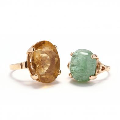 two-14kt-gold-and-gem-set-rings