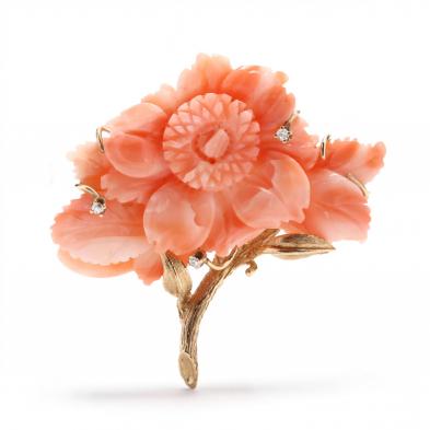 14kt-gold-coral-and-diamond-brooch
