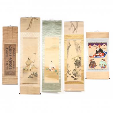 a-group-of-five-japanese-hanging-scrolls